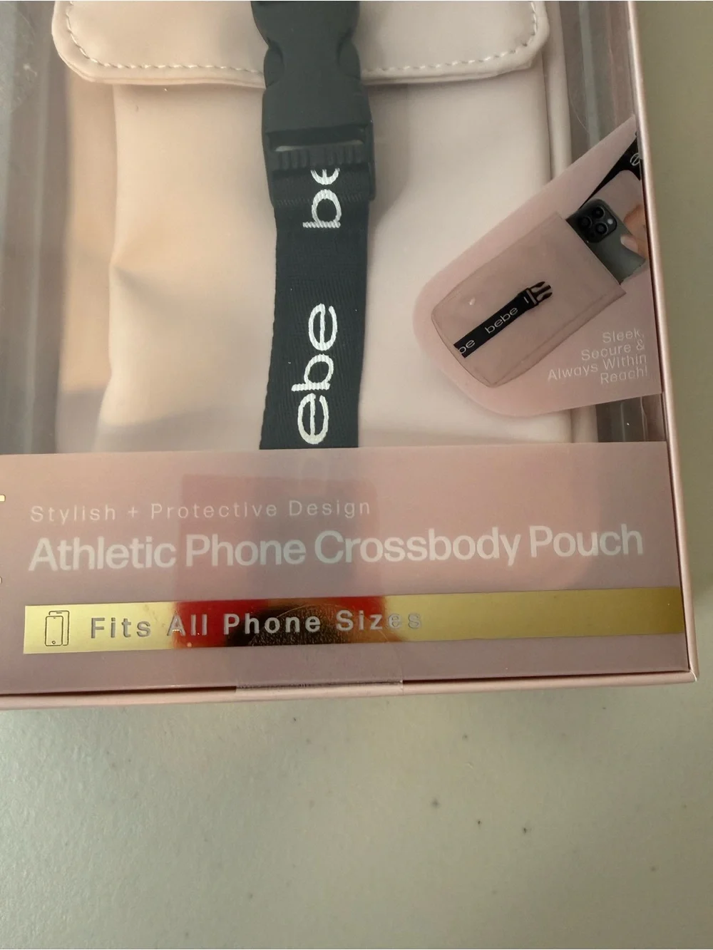 Bebe Athletic Phone Crossbody Pouch Pink Adjustable Strap NIB